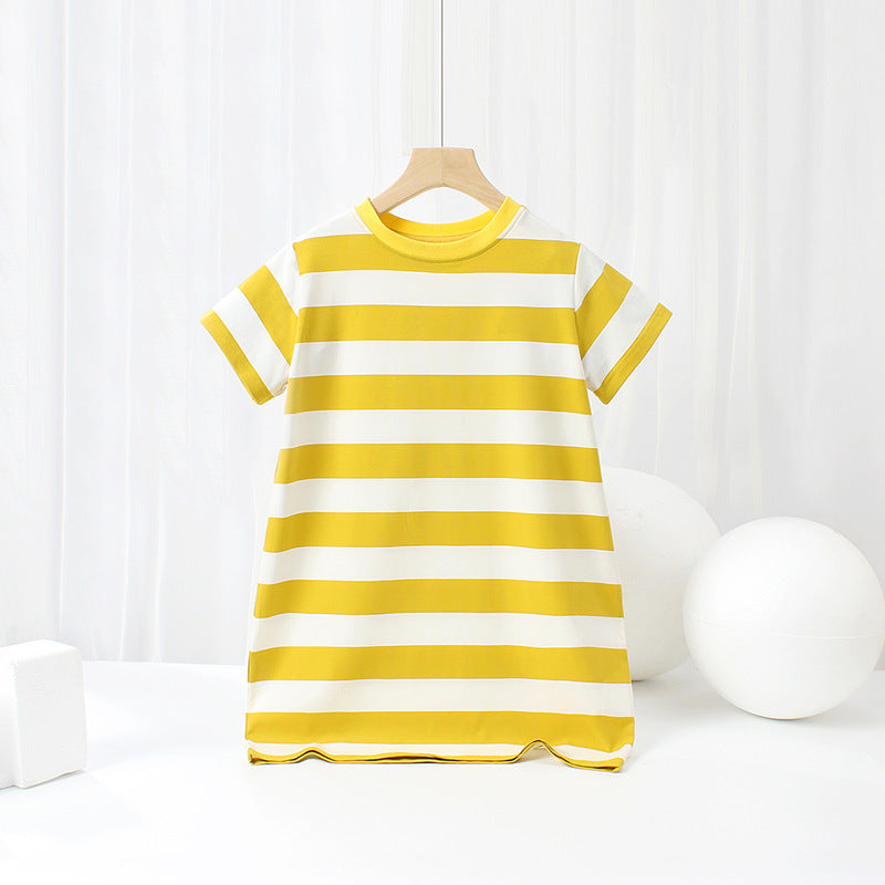 Baby Striped Pattern Short Sleeve Crewneck Dress-2