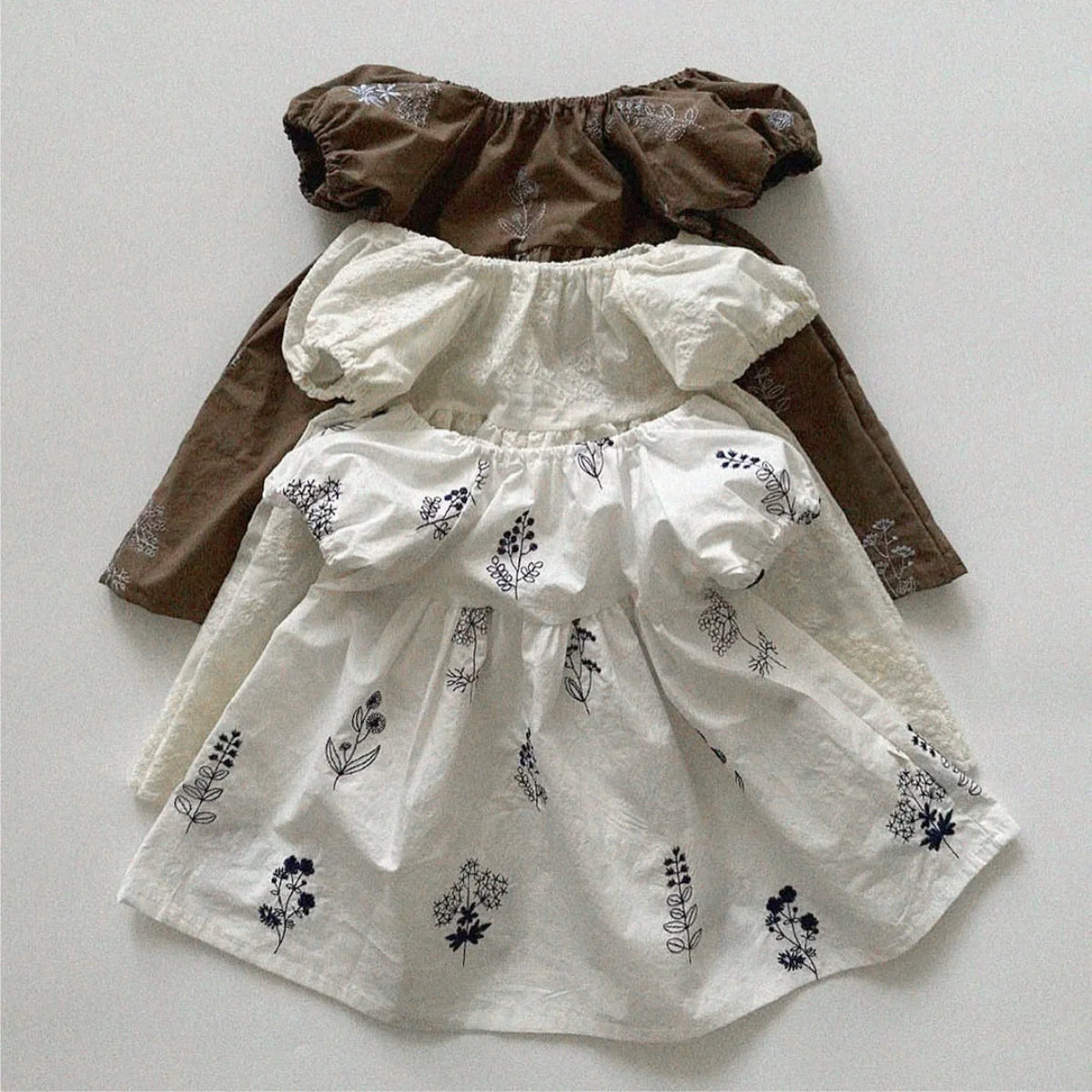Summer Hot Selling Baby Kids Girls Vintage Short Sleeves Flowers Embroidered Princess Dress-0