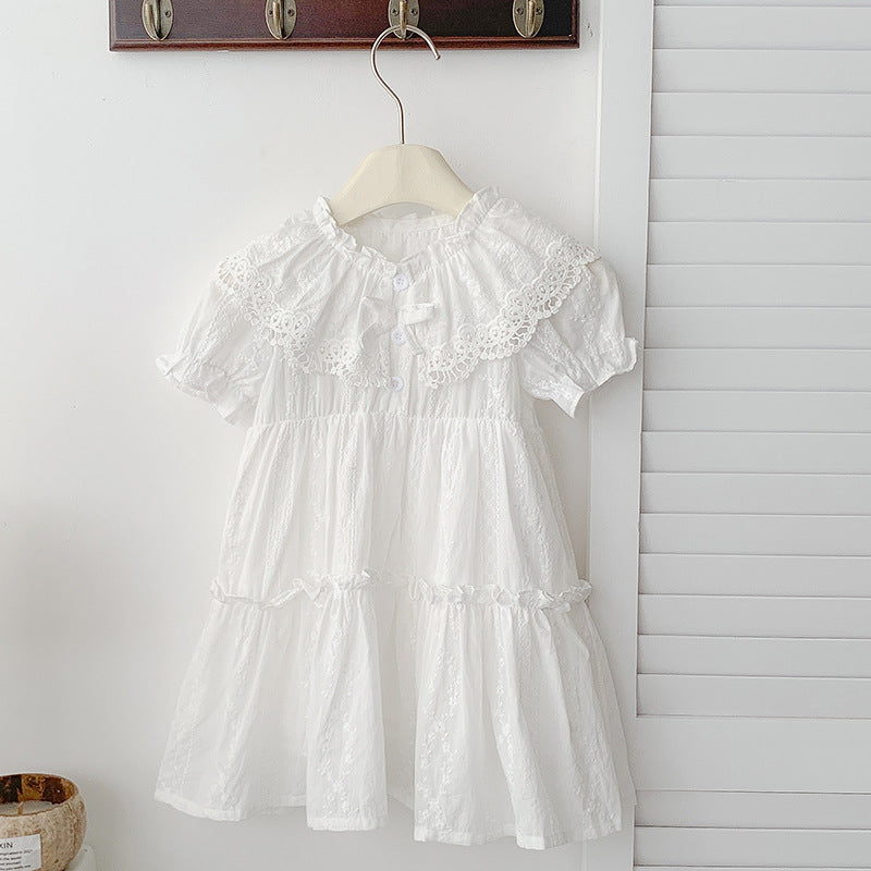 Summer Baby Girls French-style Floral Embroidery Pattern Short-sleeved Plain Onesies or Dress – Princess Sister Matching Set-5