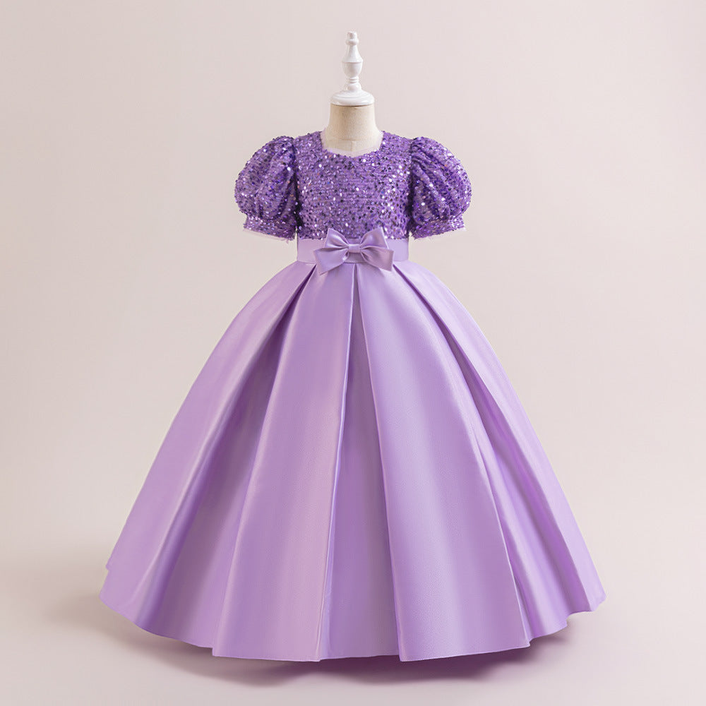 New Design Summer Baby Kids Girls Short Sleeves Glistening Sequin Festival Dress-9