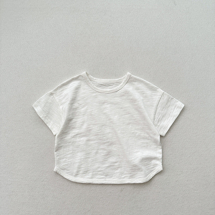 Summer New Arrival Kids Unisex Crew Neck Short Sleeves Thin Solid Color Loose Top Base T-Shirt-9