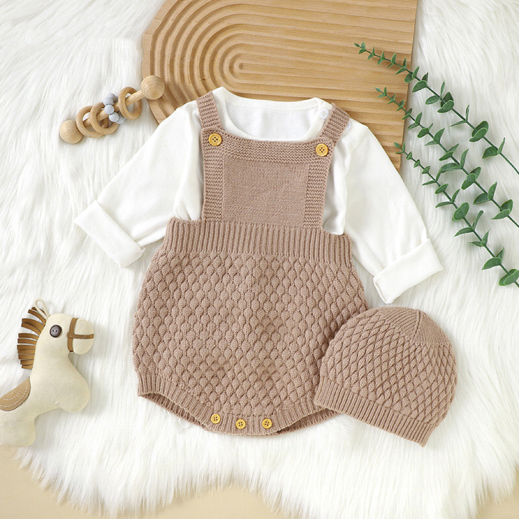 Baby Solid Color One Piece Sling Onesies With Hat-0