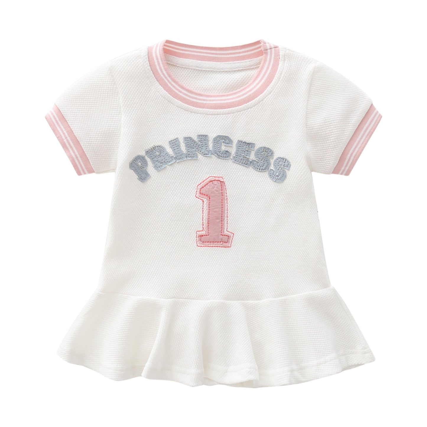 Baby Girl 1pcs Logo Graphic Graphic Side & Neck Striped Design Ruffle Hem Baseball Dress-0