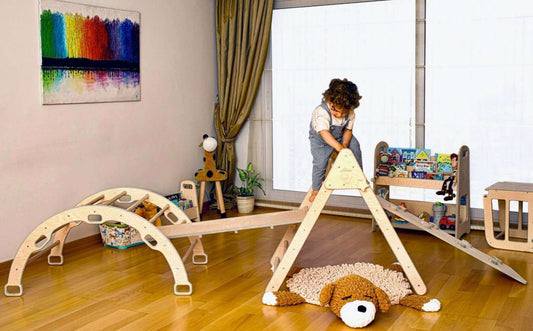 4 Pieces Montessori Climbing Set - Climbing Triangle - Arch/Rocker and 2 Ramps-0