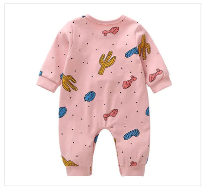 Baby Cactus & Dot Pattern Long Sleeves O-Neck Cotton Jumpsuit-3