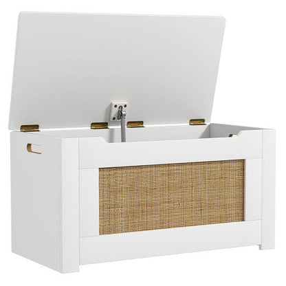 Kids Rattan Toy Storage Box with Flip Top Lid and Safety Hinge Handles-White-2