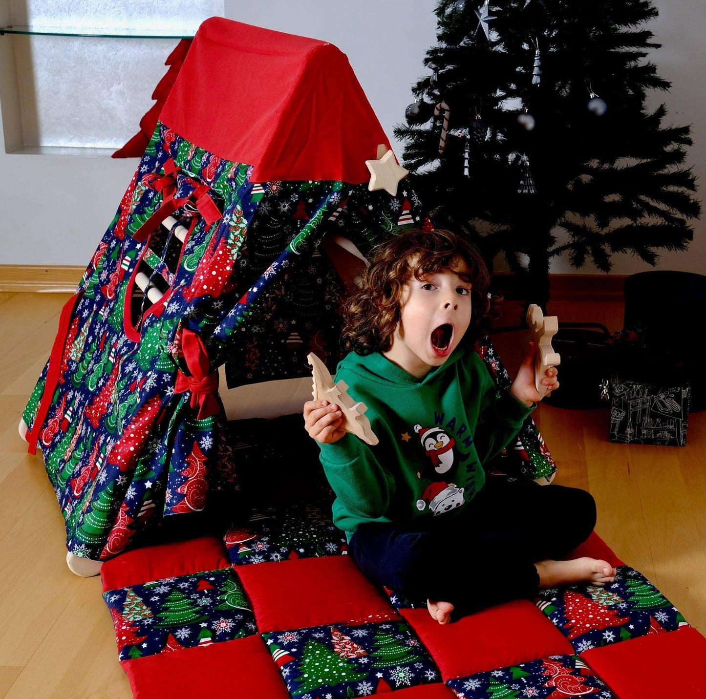 Climbing Triangle with Christmas Tent Cover, Mat, Ramp | Foldable Montessori Play Set-1