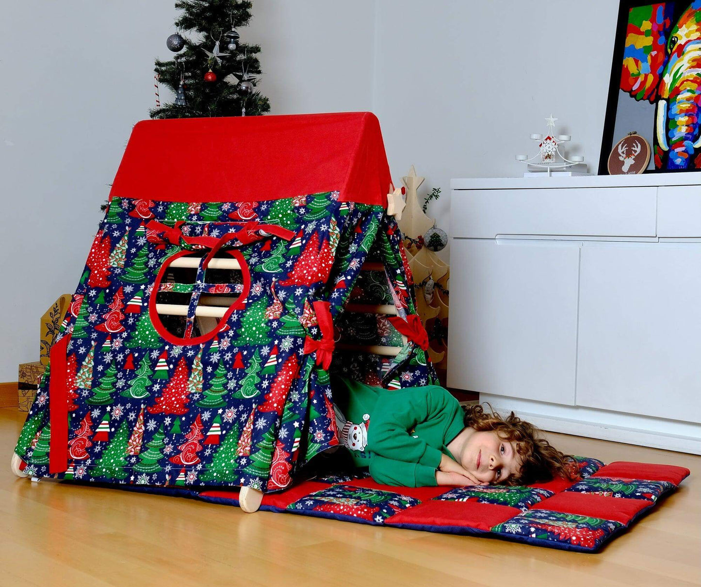 Climbing Triangle with Christmas Tent Cover, Mat, Ramp | Foldable Montessori Play Set-3