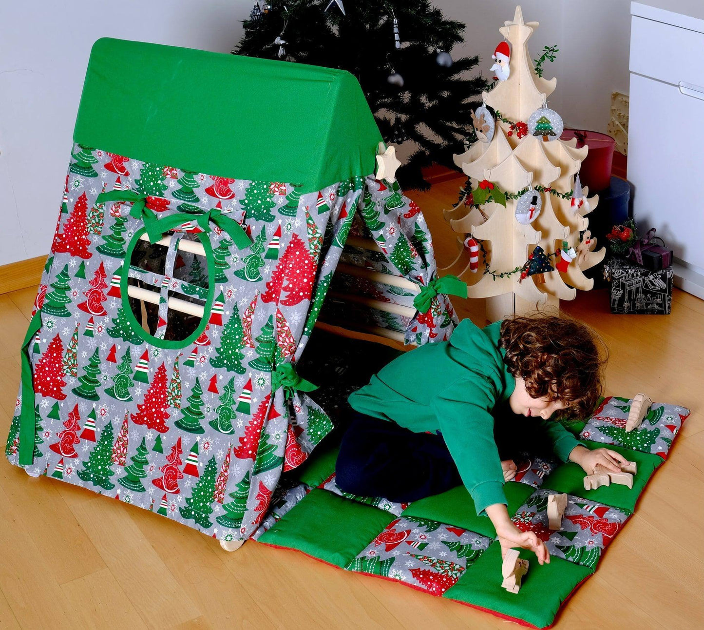 Climbing Triangle with Christmas Tent Cover, Mat, Ramp | Foldable Montessori Play Set-4