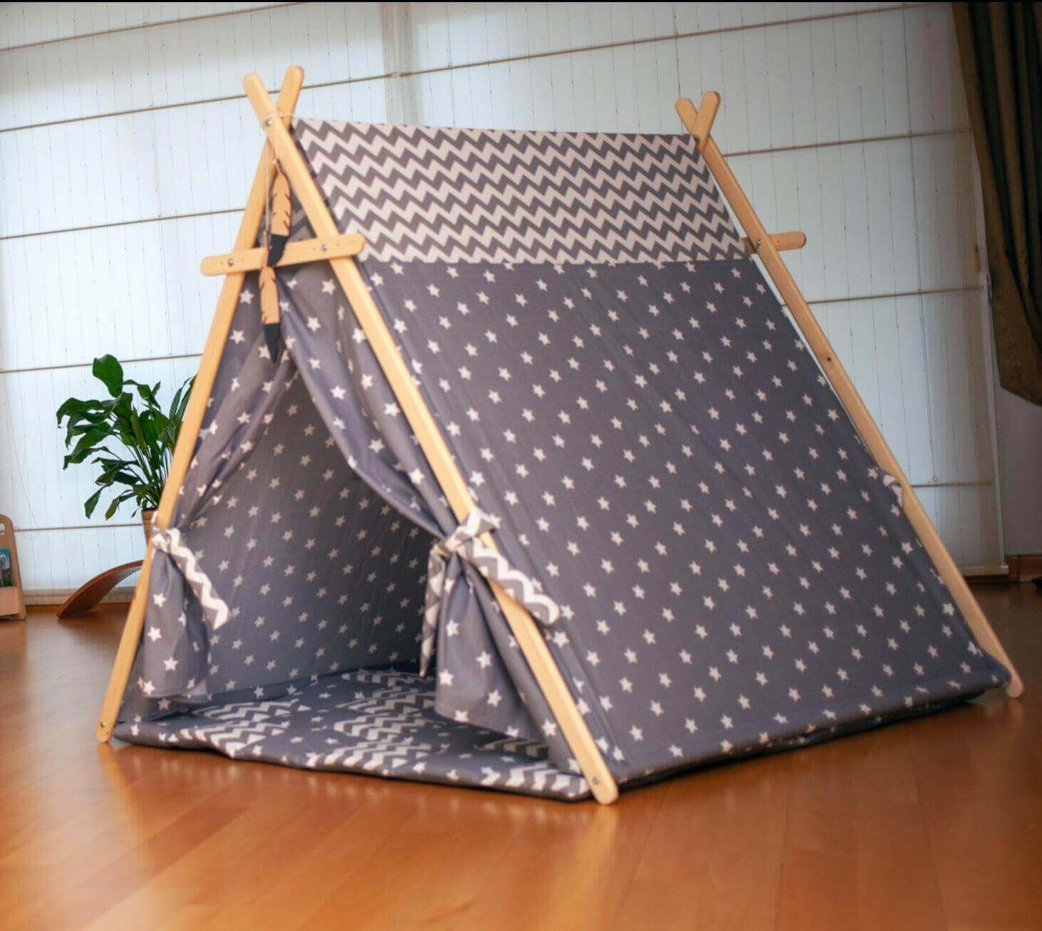 Gray Stars Play Tent and Play Mat-4