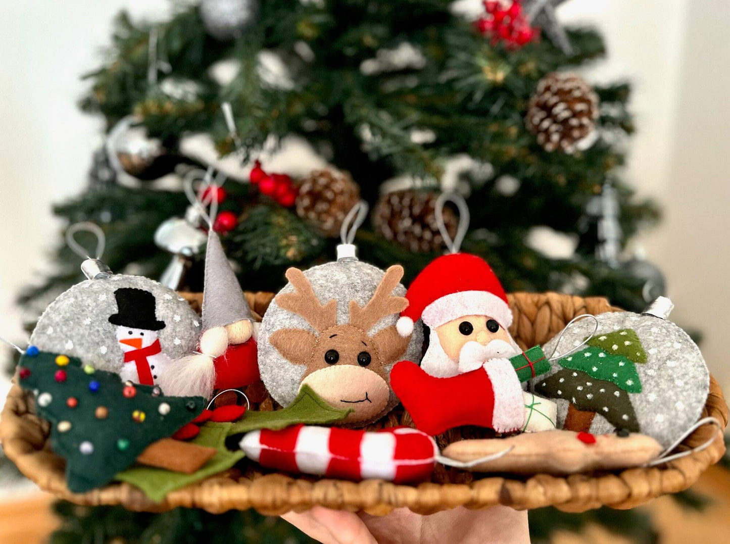 Montessori Wooden Christmas Tree & Felt Ornaments Set-5