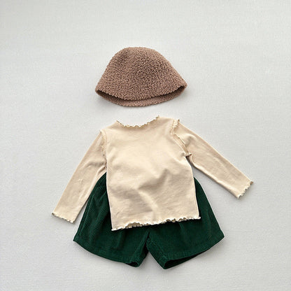 Girls Tops Spring And Autumn New Style Children’s Solid Color Long-Sleeved T-Shirts For Girls With Ear-Shaped Inner Bottoming Shirts-5