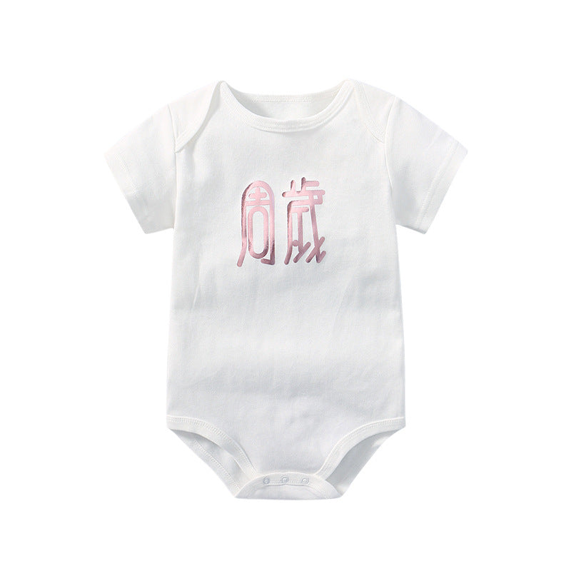 Baby Solid Color Printed Pattern Cute Triangle Onesies-16