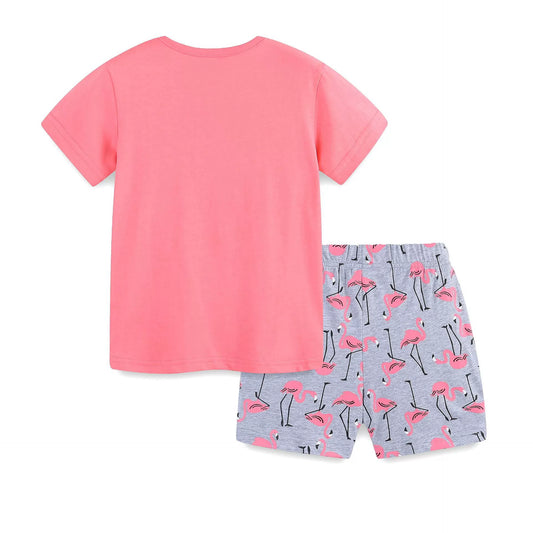 Summer Baby Kids Cute Flamingo Pattern T-shirt and Shorts Clothing Set for Girls-1