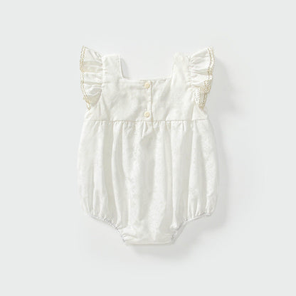 Summer Arrival Baby Girls Fly Sleeves Simple Lace Pattern Onesies-1