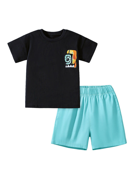 Summer Baby Kids Animals Cartoon Print T-shirt and Shorts Clothing Set-1