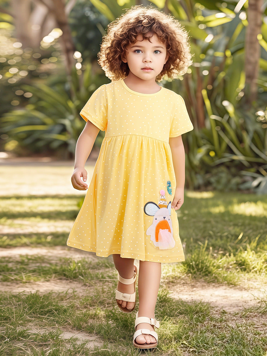 Summer Arrival Animals Cartoon Pattern Short Sleeves Dress for Stylish Girls-2