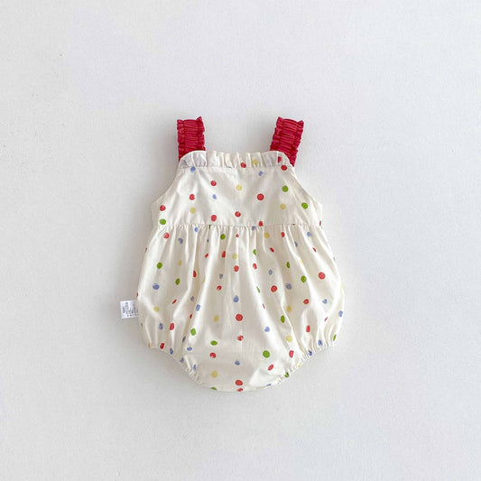 Summer Arrival Baby Girls Cute Sleeveless Colorful Dots Pattern Strap Onesies-1