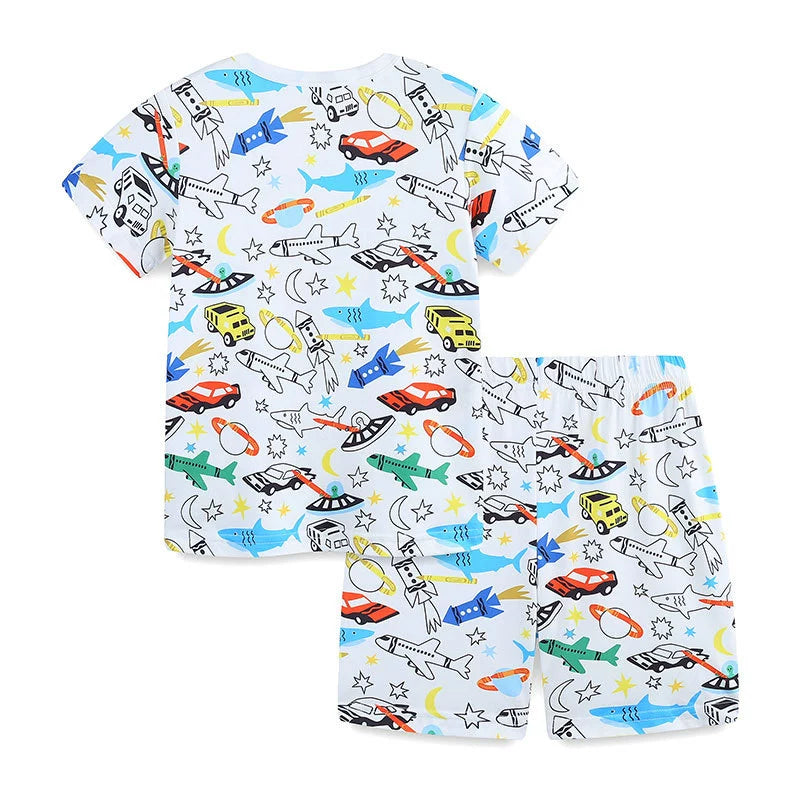 Summer Baby Kids Animals and Cars Cartoon Pattern T-shirt and Shorts Casual Clothing Set for Boys-1