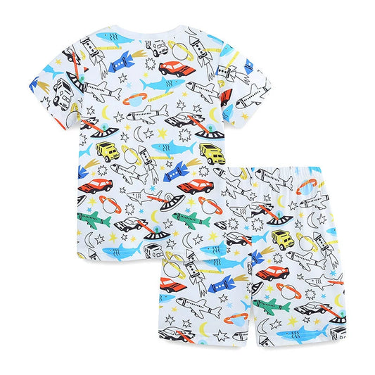 Summer Baby Kids Animals and Cars Cartoon Pattern T-shirt and Shorts Casual Clothing Set for Boys-1