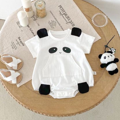 Summer Arrival Baby Girls Cute Panda Pattern Short Sleeves Onesies-0
