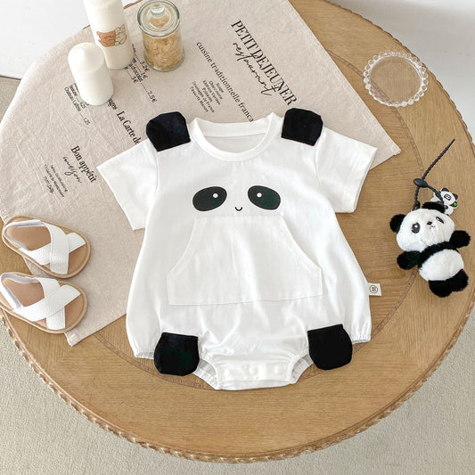 Summer Arrival Baby Girls Cute Panda Pattern Short Sleeves Onesies-0