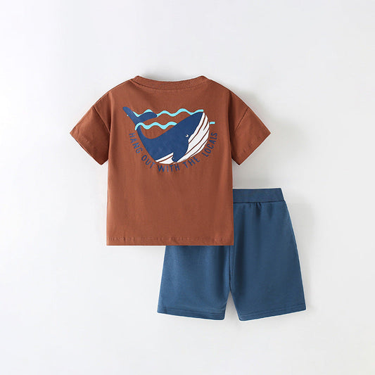 Summer Baby Kids Animals Cartoon Pattern T-shirt and Shorts Clothing Set for Boys-1