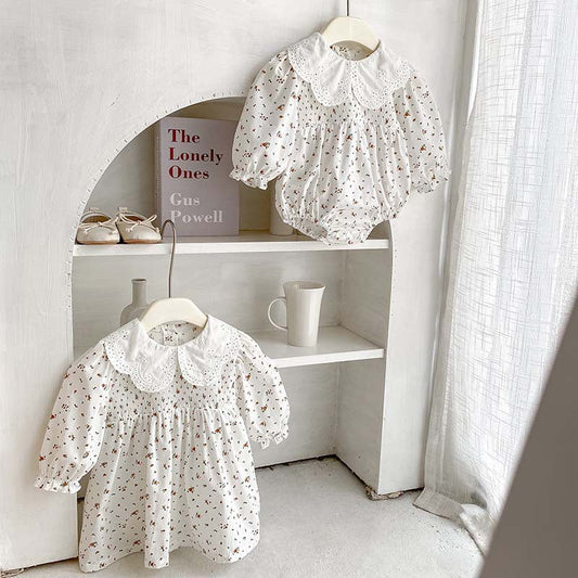 Baby Girl Floral Pattern Doll Neck Onesies & Dress-1
