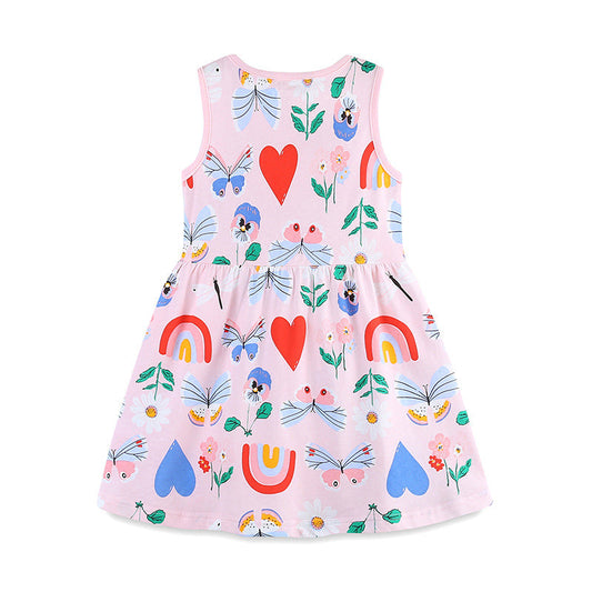 Summer Pure Cotton Cute Various Cartoon Pattern Sleeveless Dress for Stylish Girls-1