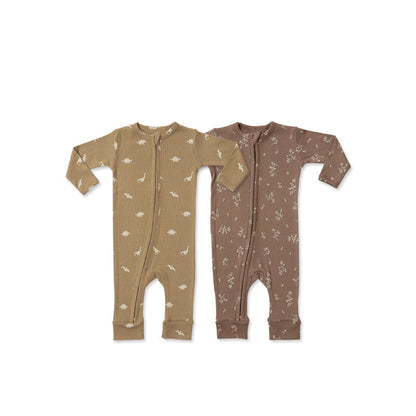 Baby Dinosaur & Floral Print Pattern Zipper Front Design Jumpsuit-1