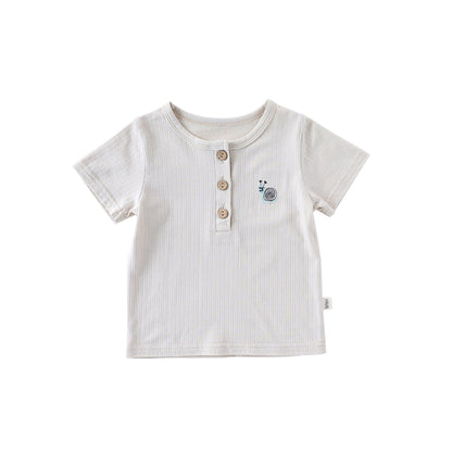 Kids’ Simple Pattern Logo Short Sleeves T-shirt in European and American Style for Summer-3