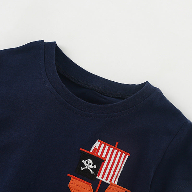 Summer Baby Kids Pirate Cartoon Pattern T-shirt and Shorts Clothing Set for Boys-1