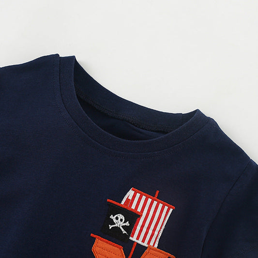 Summer Baby Kids Pirate Cartoon Pattern T-shirt and Shorts Clothing Set for Boys-1