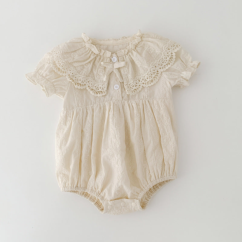 Summer Baby Girls French-style Floral Embroidery Pattern Short-sleeved Plain Onesies or Dress â€“ Princess Sister Matching Set-1