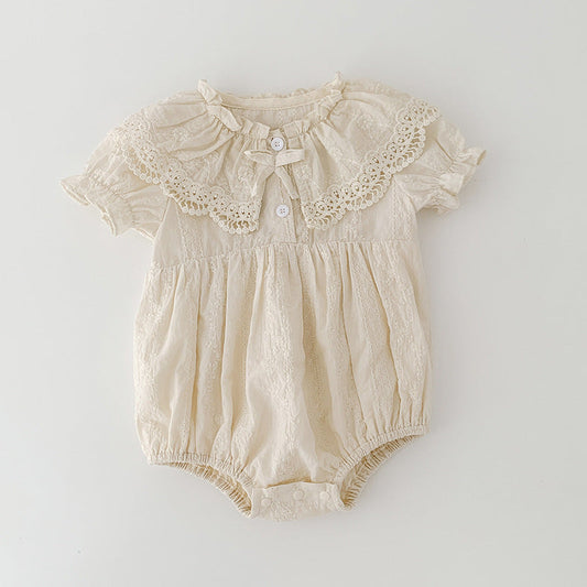 Summer Baby Girls French-style Floral Embroidery Pattern Short-sleeved Plain Onesies or Dress â€“ Princess Sister Matching Set-1