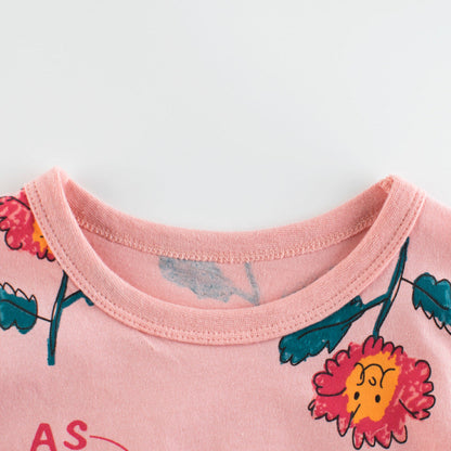 Baby Girl Floral Print Short-Sleeved Cotton Tops & T-Shirts-1