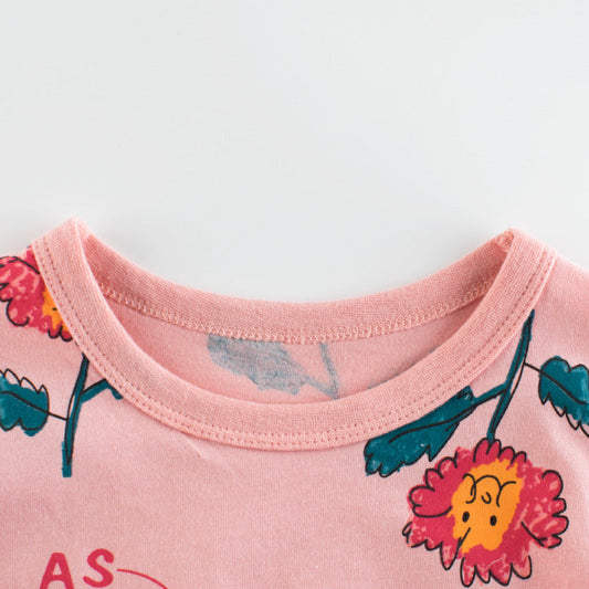 Baby Girl Floral Print Short-Sleeved Cotton Tops & T-Shirts-1
