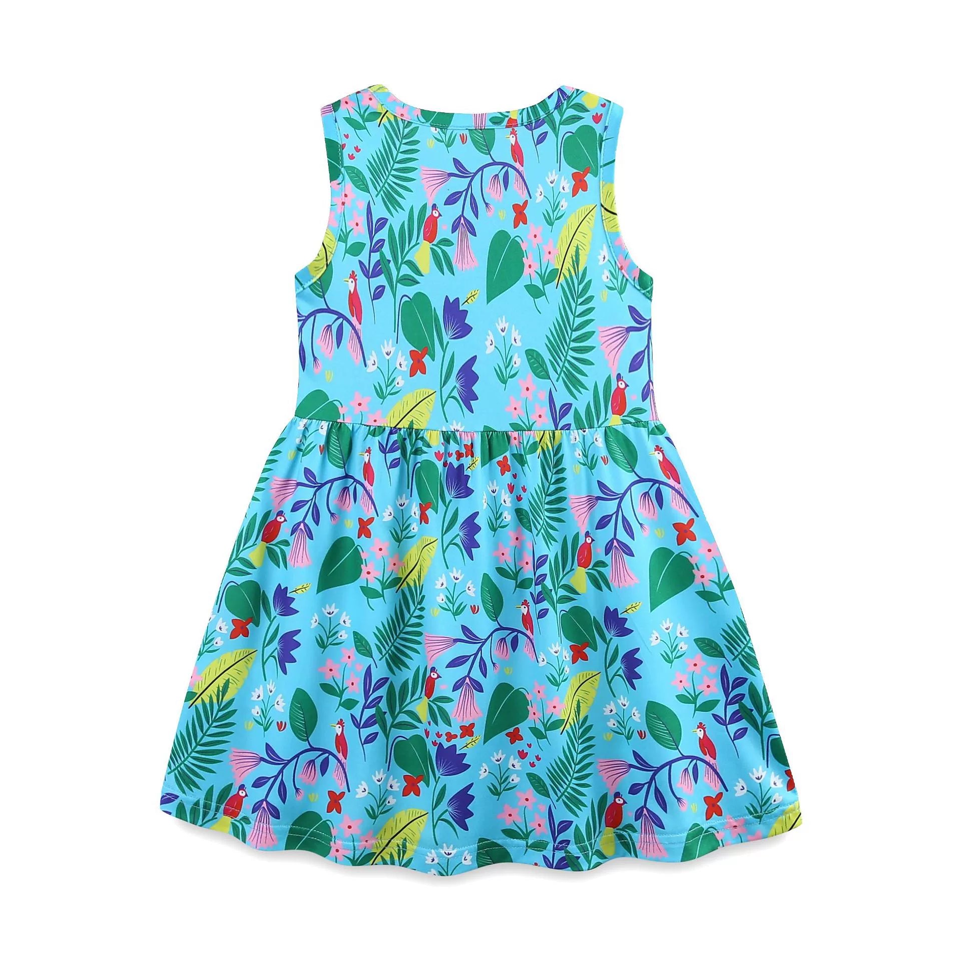 Summer Arrival Leaves and Animals Pattern Sleeveless Dress for Stylish Girls-2