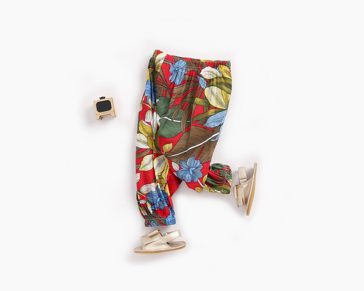 Baby Girl Floral Print Pattern Wide Leg Pants In Spring & Summer-1