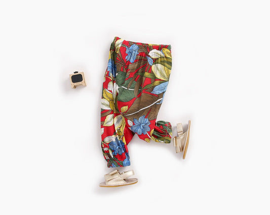 Baby Girl Floral Print Pattern Wide Leg Pants In Spring & Summer-1