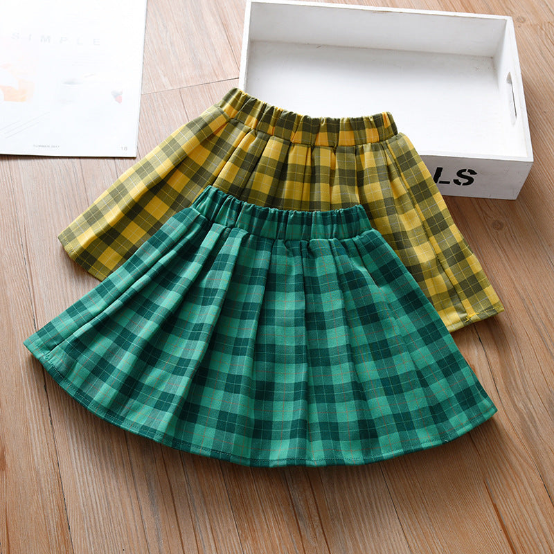 Summer Hot Selling Kids Girls Plaid Casual Preppy Skirt-4