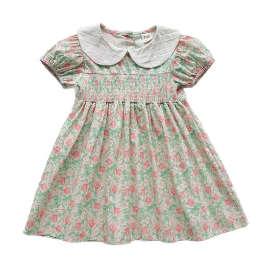 Summer Baby Kids Girls Short Sleeves Flowers Pattern Printed Dress-1