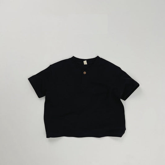 Summer Kids Unisex Minimalist and Versatile Short Sleeves V Neck Children’s Polo Shirt-1
