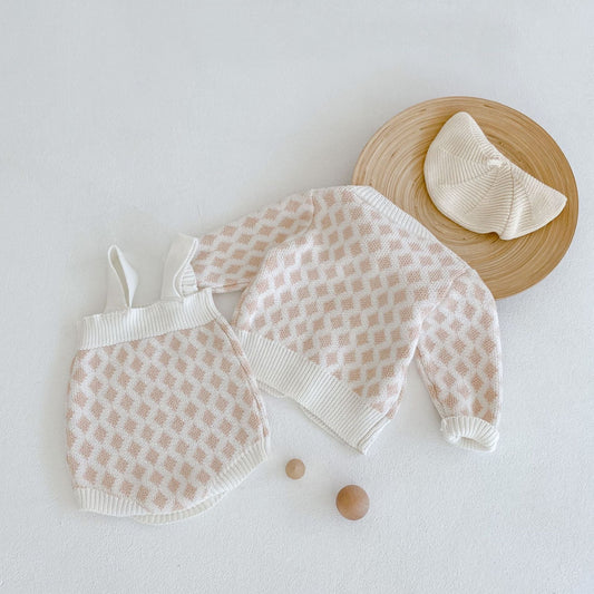 Baby Girl 2pcs Plaid Graphic Onesies & Cardigan Knitted Sets-1