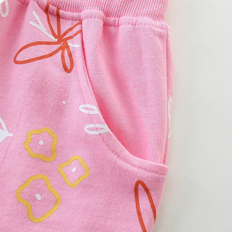 Summer Arrival Baby Kids Girls Cotton Casual Style Flowers Pattern Shorts-3