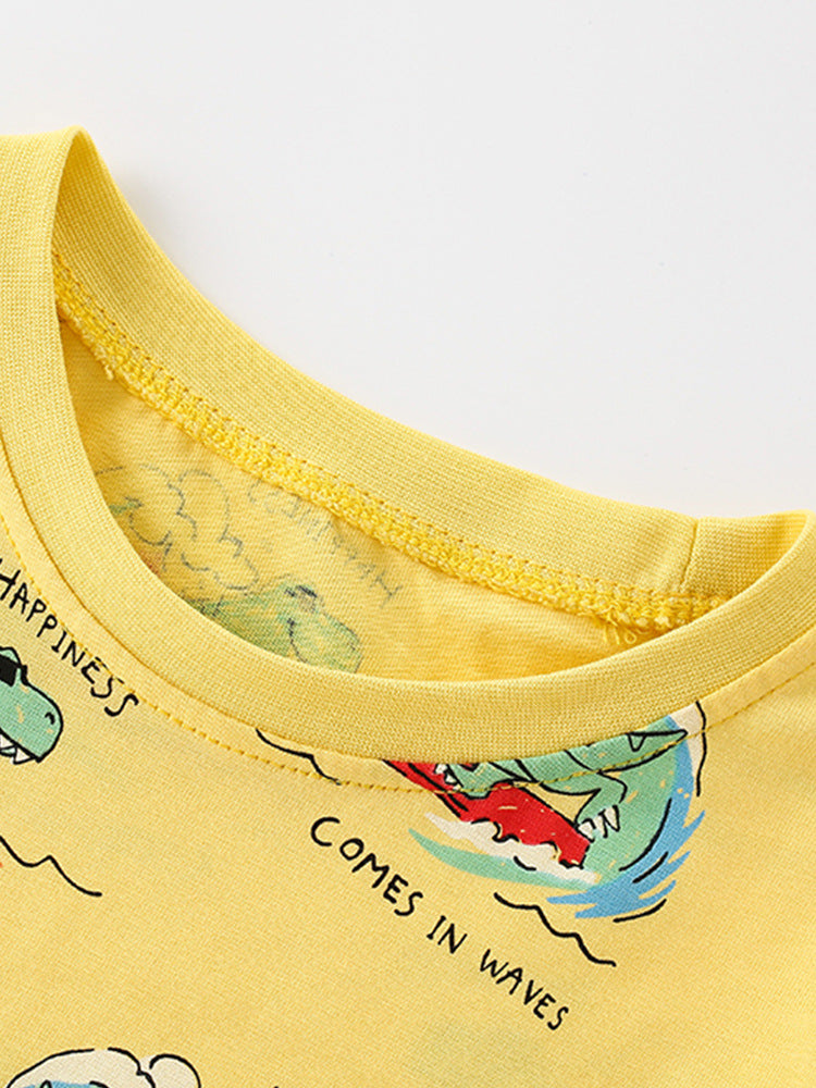 Boys’ Cartoon Dinosaur Pattern Short Sleeves T-Shirt In European And American Style For Summer-2