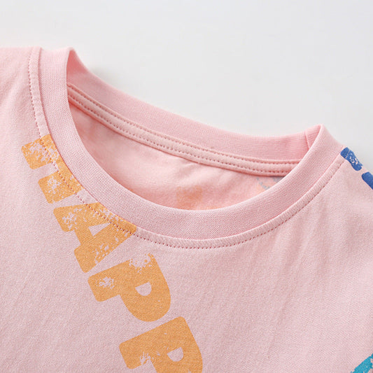 Summer Baby Kids Letters and Geometric Pattern T-shirt and Shorts Clothing Set for Girls-1