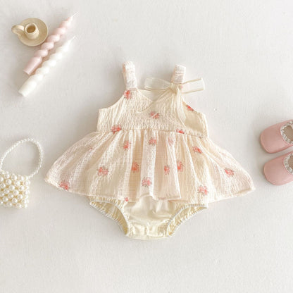 Summer Arrival Baby Girls Cute Sleeveless Plaid Dress Design Strap Onesies-1