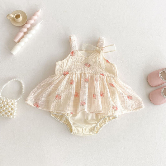 Summer Arrival Baby Girls Cute Sleeveless Plaid Dress Design Strap Onesies-1