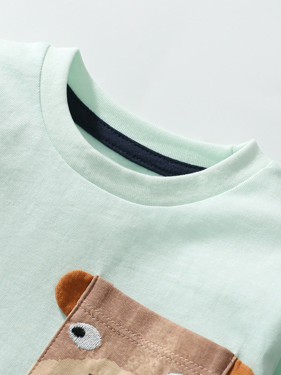 Kids’ Animals Cartoon Pocketed Short Sleeved T-shirt in European and American Style for Summer-1